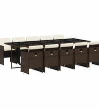 11-tlg. Garten-Essgruppe mit Kissen Braun Poly Rattan