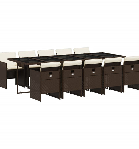 11-tlg. Garten-Essgruppe mit Kissen Braun Poly Rattan