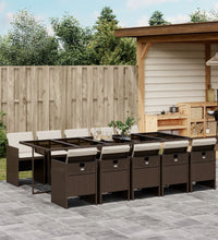 11-tlg. Garten-Essgruppe mit Kissen Braun Poly Rattan