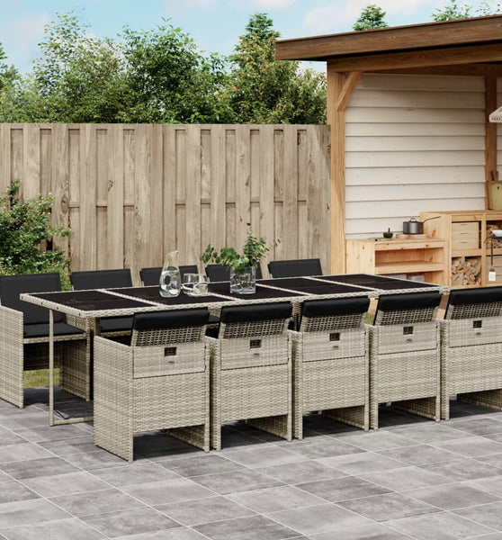 11-tlg. Garten-Essgruppe mit Kissen Hellgrau Poly Rattan