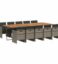 11-tlg. Garten-Essgruppe mit Kissen Grau Poly Rattan