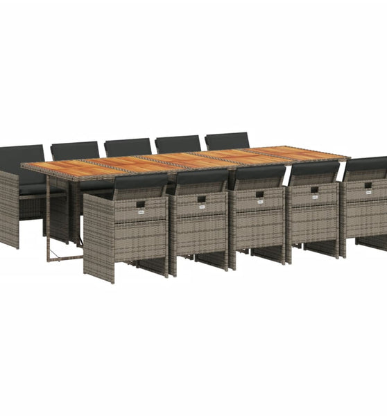 11-tlg. Garten-Essgruppe mit Kissen Grau Poly Rattan