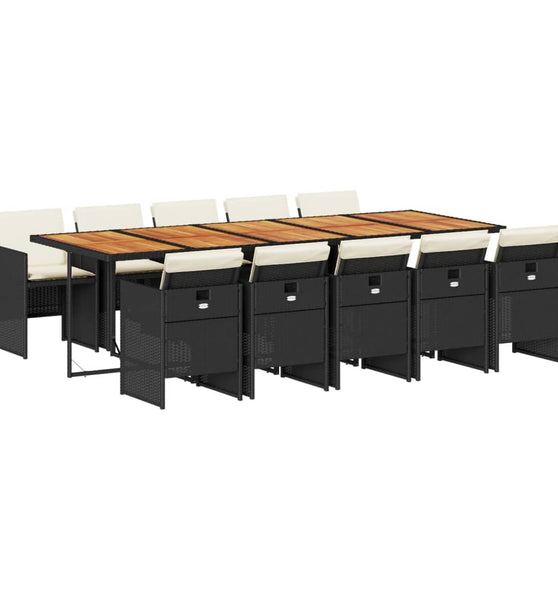11-tlg. Garten-Essgruppe mit Kissen Schwarz Poly Rattan