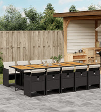 11-tlg. Garten-Essgruppe mit Kissen Schwarz Poly Rattan