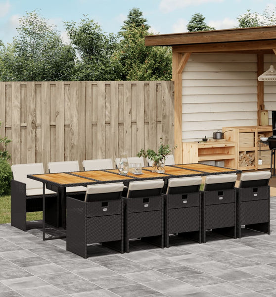 11-tlg. Garten-Essgruppe mit Kissen Schwarz Poly Rattan