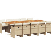 11-tlg. Garten-Essgruppe mit Kissen Beige Poly Rattan