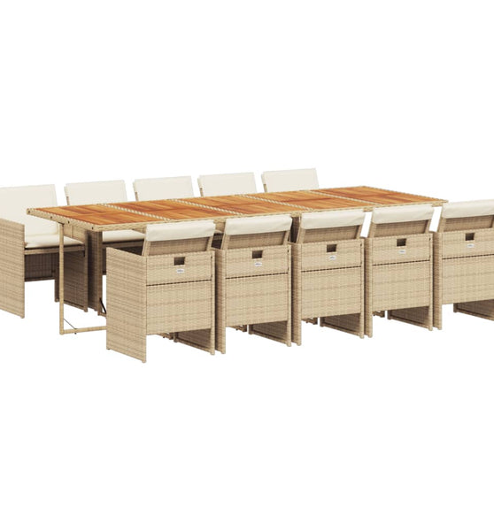 11-tlg. Garten-Essgruppe mit Kissen Beige Poly Rattan