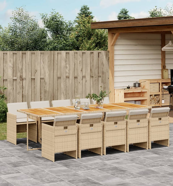 11-tlg. Garten-Essgruppe mit Kissen Beige Poly Rattan