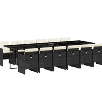 13-tlg. Garten-Essgruppe mit Kissen Schwarz Poly Rattan