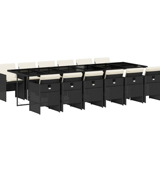13-tlg. Garten-Essgruppe mit Kissen Schwarz Poly Rattan