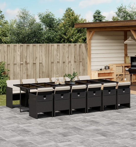 13-tlg. Garten-Essgruppe mit Kissen Schwarz Poly Rattan