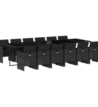13-tlg. Garten-Essgruppe mit Kissen Schwarz Poly Rattan