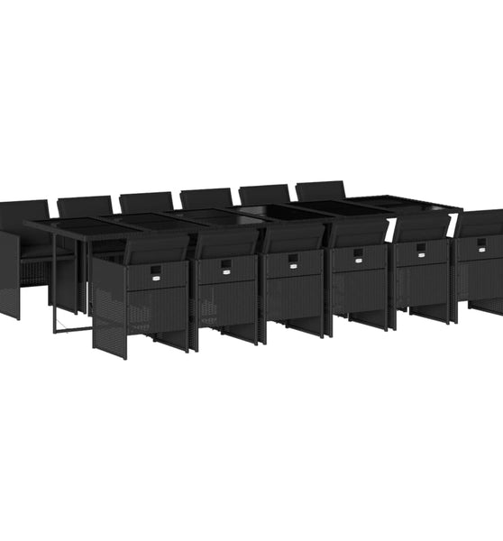 13-tlg. Garten-Essgruppe mit Kissen Schwarz Poly Rattan