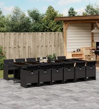 13-tlg. Garten-Essgruppe mit Kissen Schwarz Poly Rattan