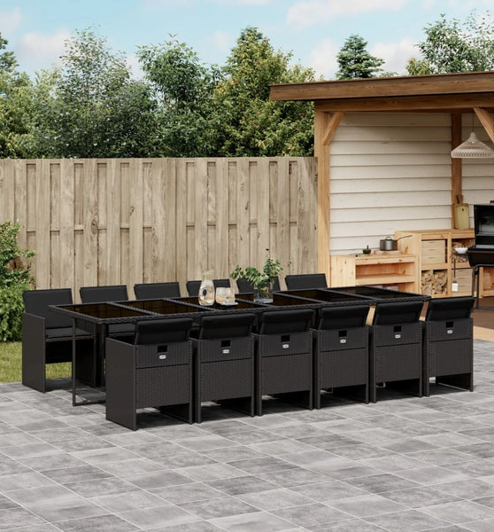 13-tlg. Garten-Essgruppe mit Kissen Schwarz Poly Rattan