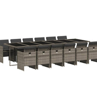 13-tlg. Garten-Essgruppe mit Kissen Grau Poly Rattan