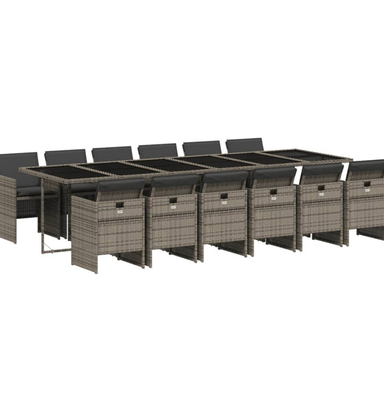 13-tlg. Garten-Essgruppe mit Kissen Grau Poly Rattan