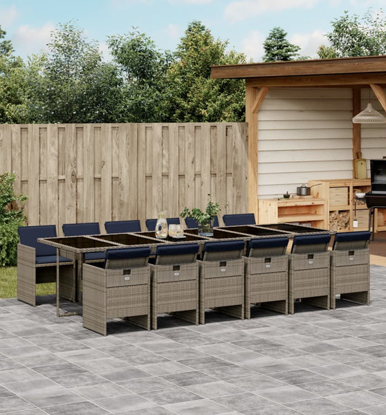 13-tlg. Garten-Essgruppe mit Kissen Grau Poly Rattan