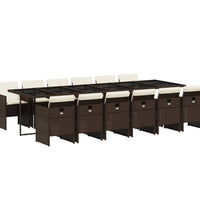 13-tlg. Garten-Essgruppe mit Kissen Braun Poly Rattan