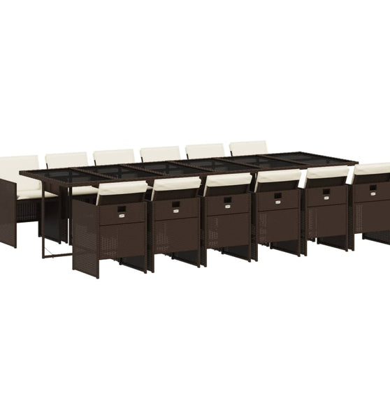 13-tlg. Garten-Essgruppe mit Kissen Braun Poly Rattan