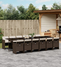 13-tlg. Garten-Essgruppe mit Kissen Braun Poly Rattan