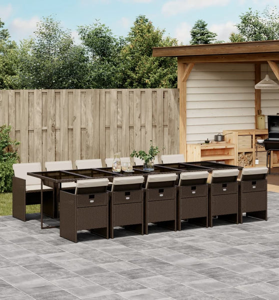 13-tlg. Garten-Essgruppe mit Kissen Braun Poly Rattan
