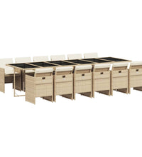 13-tlg. Garten-Essgruppe mit Kissen Beige Poly Rattan
