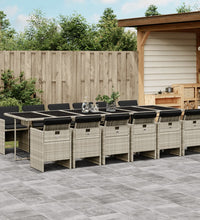13-tlg. Garten-Essgruppe mit Kissen Hellgrau Poly Rattan