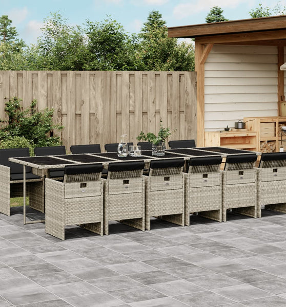13-tlg. Garten-Essgruppe mit Kissen Hellgrau Poly Rattan