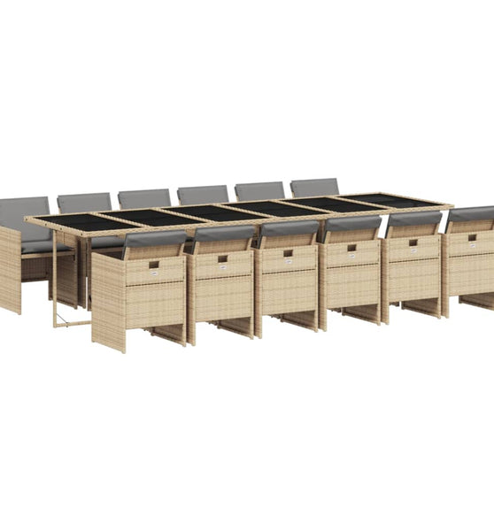13-tlg. Garten-Essgruppe mit Kissen Beigemischung Poly Rattan