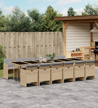 13-tlg. Garten-Essgruppe mit Kissen Beigemischung Poly Rattan