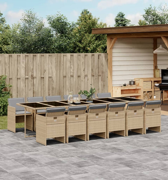 13-tlg. Garten-Essgruppe mit Kissen Beigemischung Poly Rattan