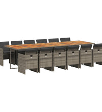 13-tlg. Garten-Essgruppe mit Kissen Grau Poly Rattan
