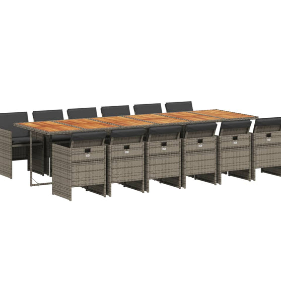 13-tlg. Garten-Essgruppe mit Kissen Grau Poly Rattan