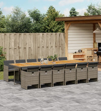 13-tlg. Garten-Essgruppe mit Kissen Grau Poly Rattan