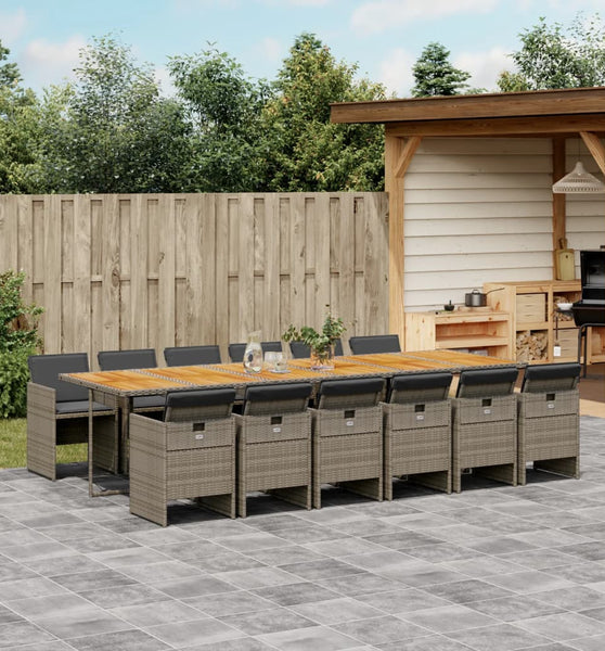 13-tlg. Garten-Essgruppe mit Kissen Grau Poly Rattan