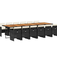 13-tlg. Garten-Essgruppe mit Kissen Schwarz Poly Rattan