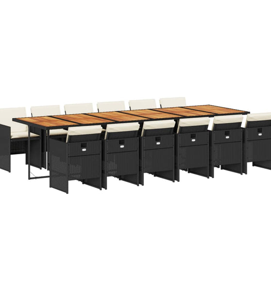 13-tlg. Garten-Essgruppe mit Kissen Schwarz Poly Rattan