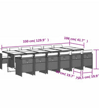 13-tlg. Garten-Essgruppe mit Kissen Schwarz Poly Rattan