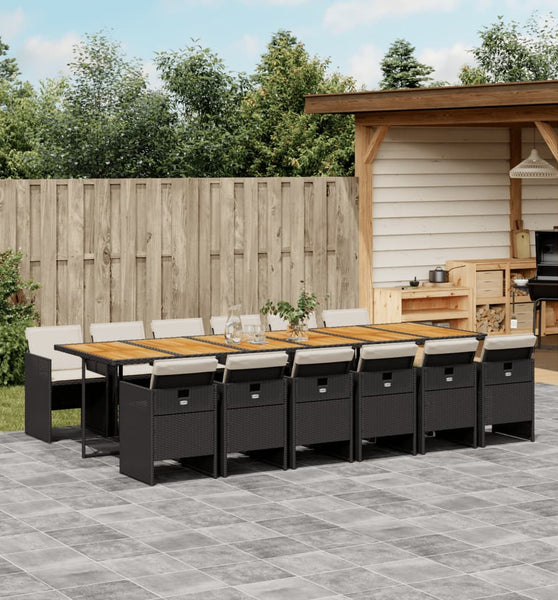 13-tlg. Garten-Essgruppe mit Kissen Schwarz Poly Rattan