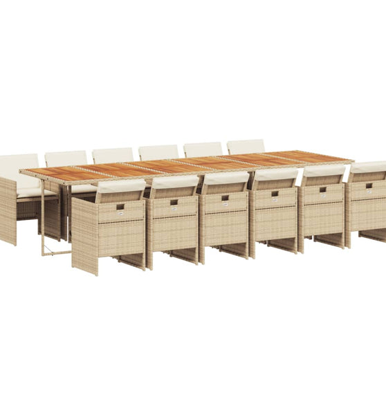 13-tlg. Garten-Essgruppe mit Kissen Beige Poly Rattan