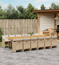 13-tlg. Garten-Essgruppe mit Kissen Beige Poly Rattan