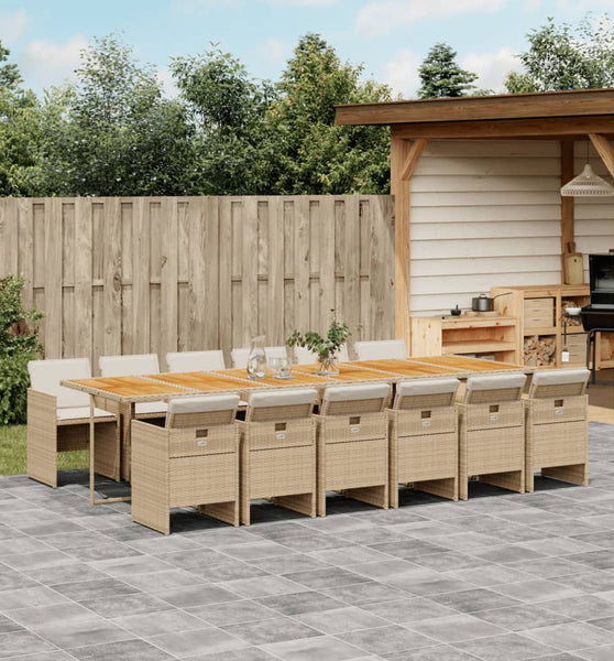 13-tlg. Garten-Essgruppe mit Kissen Beige Poly Rattan