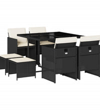 9-tlg. Garten-Essgruppe mit Kissen Schwarz Poly Rattan