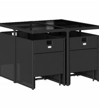 9-tlg. Garten-Essgruppe mit Kissen Schwarz Poly Rattan