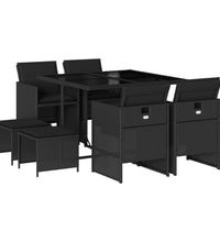 9-tlg. Garten-Essgruppe mit Kissen Schwarz Poly Rattan