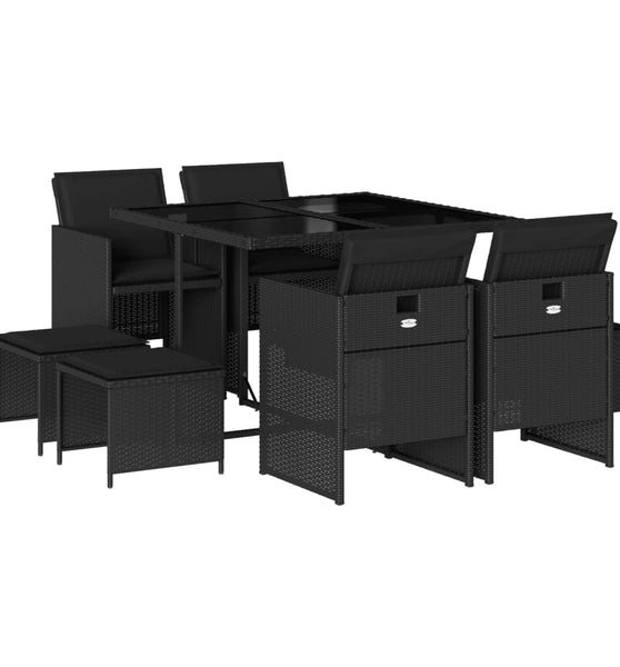 9-tlg. Garten-Essgruppe mit Kissen Schwarz Poly Rattan