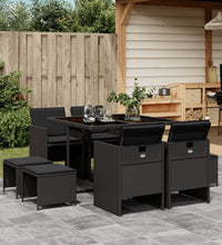 9-tlg. Garten-Essgruppe mit Kissen Schwarz Poly Rattan