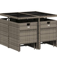 9-tlg. Garten-Essgruppe mit Kissen Grau Poly Rattan