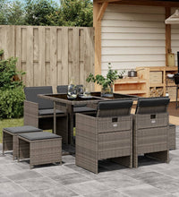 9-tlg. Garten-Essgruppe mit Kissen Grau Poly Rattan